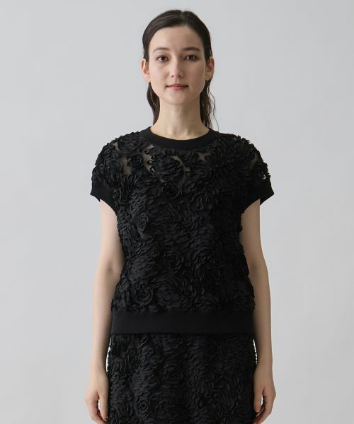 LANVIN COLLECTION / ランバン コレクション シャツ・ブラウス | 薔薇テープ刺繍・フレンチスリーブブラウス | 詳細1