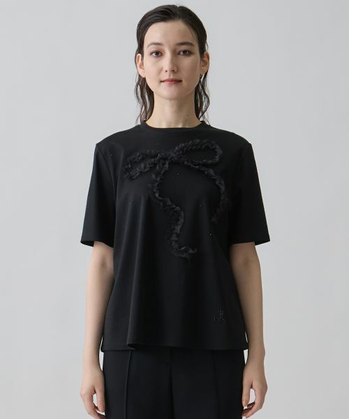 LANVIN COLLECTION / ランバン コレクション カットソー | 桐生オーガンジーリボン刺繍×ホットフィット・新定番カットソー | 詳細1