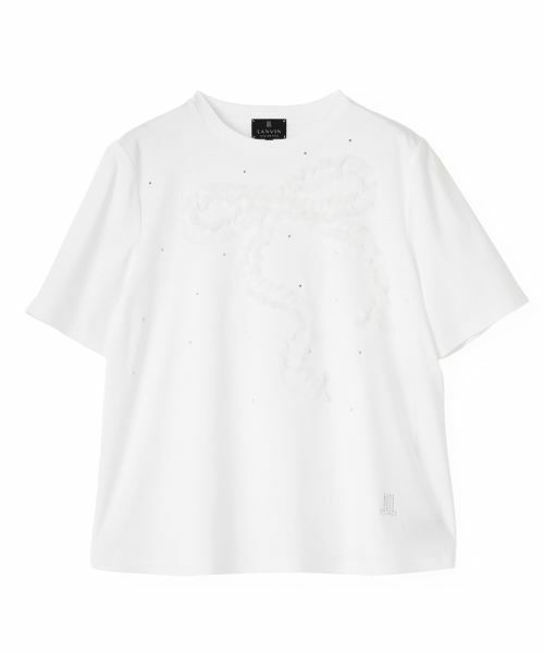 LANVIN COLLECTION / ランバン コレクション カットソー | 桐生オーガンジーリボン刺繍×ホットフィット・新定番カットソー（ホワイト）