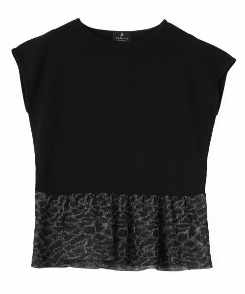 LANVIN COLLECTION / ランバン コレクション ニット・セーター | レオパード袋ジャカード・切り替えプルオーバー（ブラック）