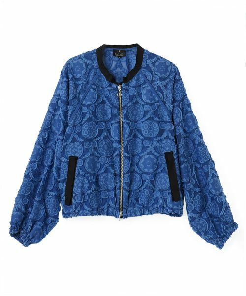 LANVIN COLLECTION / ランバン コレクション テーラードジャケット | ウォールカットジャカード・ラグランブルゾン（ブルー）