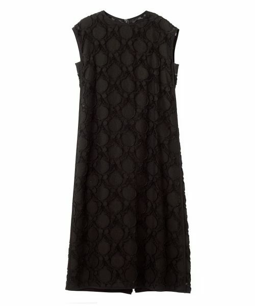 LANVIN COLLECTION / ランバン コレクション ドレス | ウォールカットジャカード・フレンチスリーブワンピース(ブラック)