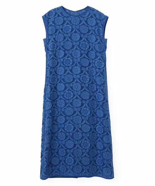 LANVIN COLLECTION / ランバン コレクション ドレス | ウォールカットジャカード・フレンチスリーブワンピース(ブルー)