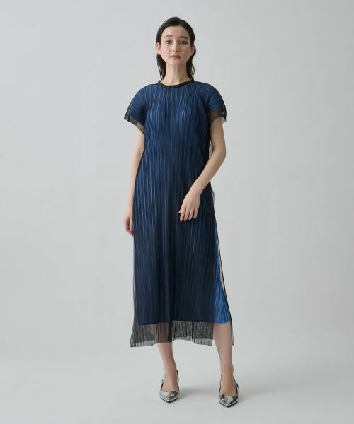 LANVIN COLLECTION / ランバン コレクション ドレス | チュール×シルモンド ダブルプリーツワンピース | 詳細7