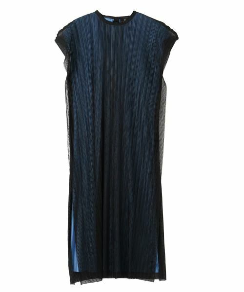 LANVIN COLLECTION / ランバン コレクション ドレス | チュール×シルモンド ダブルプリーツワンピース(ブルー系)