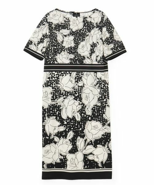 LANVIN COLLECTION / ランバン コレクション ドレス | ドットフラワーボーダーワンピース(ブラック)