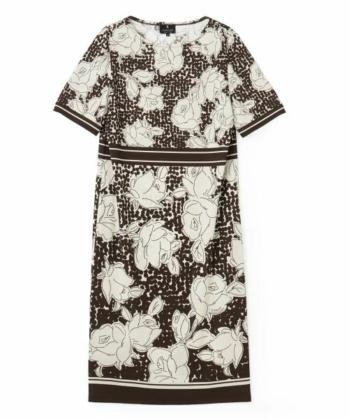 LANVIN COLLECTION / ランバン コレクション ドレス | ドットフラワーボーダーワンピース(ダークブラウン)