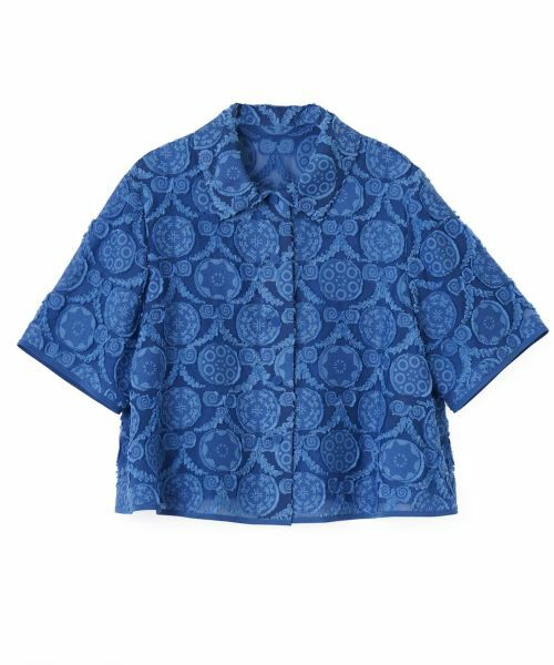 LANVIN COLLECTION / ランバン コレクション シャツ・ブラウス | ウォールカットジャカード・シャツカラーブラウス（ブルー）