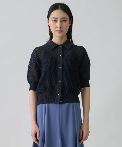 LANVIN COLLECTION / ランバン コレクション ニット・セーター | 14ゲージメッシュ柄ラメプレーティングカーディガン | 詳細1
