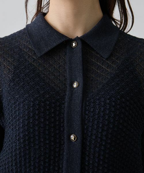 LANVIN COLLECTION / ランバン コレクション ニット・セーター | 14ゲージメッシュ柄ラメプレーティングカーディガン | 詳細4