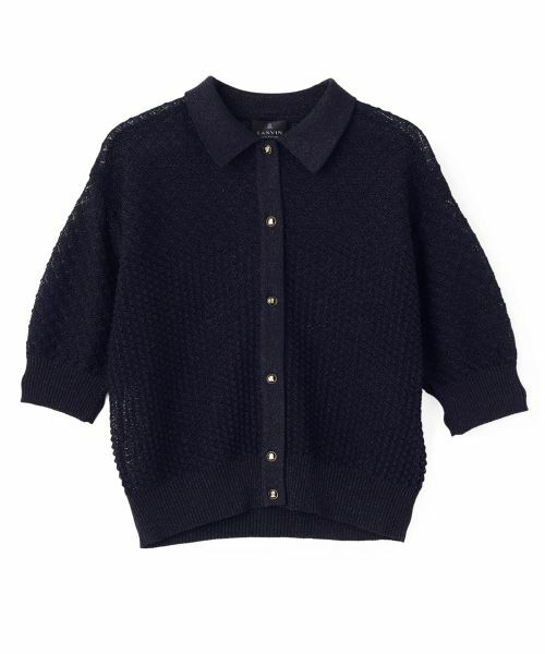 LANVIN COLLECTION / ランバン コレクション ニット・セーター | 14ゲージメッシュ柄ラメプレーティングカーディガン（ネイビー）