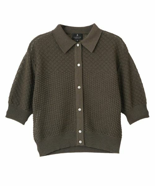 LANVIN COLLECTION / ランバン コレクション ニット・セーター | 14ゲージメッシュ柄ラメプレーティングカーディガン（カーキ）