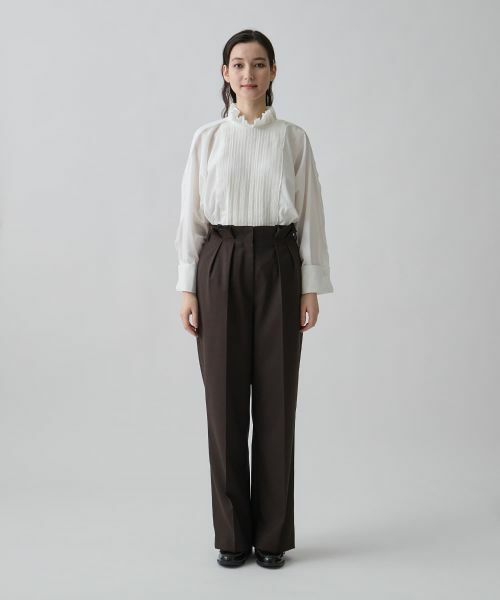 LANVIN COLLECTION / ランバン コレクション その他パンツ | ウエストメロー ストレートタックパンツ | 詳細10