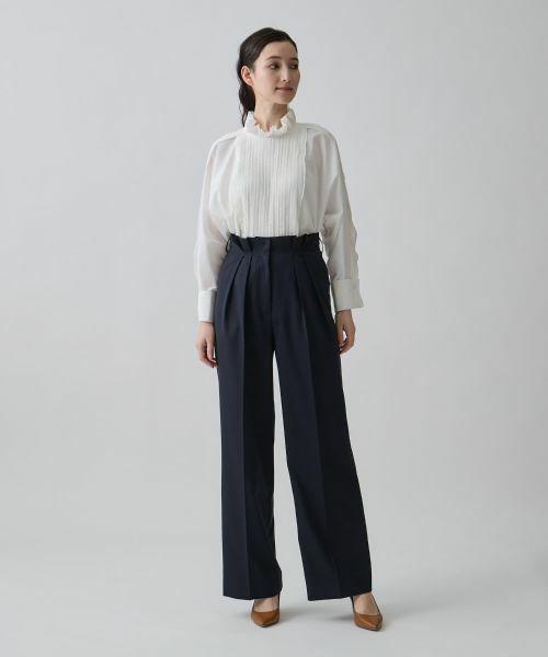 LANVIN COLLECTION / ランバン コレクション その他パンツ | ウエストメロー ストレートタックパンツ | 詳細4