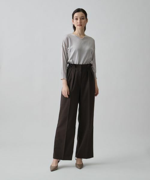 LANVIN COLLECTION / ランバン コレクション その他パンツ | ウエストメロー ストレートタックパンツ | 詳細9