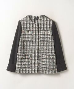 ＊＊LANVIN COLLECTION__ / ランバン コレクション ノーカラージャケット | ニット切り替えツィードジャケット