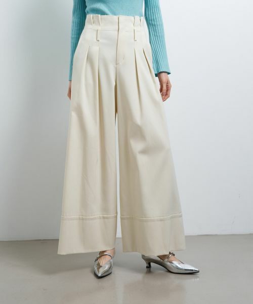 LANVIN en Bleu / ランバン オン ブルー その他パンツ | ウールツイルハイウエストワイドパンツ(オフホワイト)