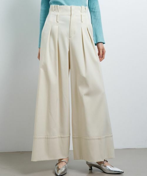 LANVIN en Bleu / ランバン オン ブルー その他パンツ | ウールツイルハイウエストワイドパンツ | 詳細1