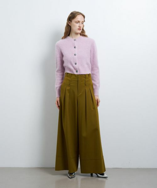 LANVIN en Bleu/ランバン オン ブルー ウールツイルハイウエストワイドパンツ カーキ 36 LANVIN en Bleu/ランバン オン ブルー ウールツイルハイウエストワイドパンツ カーキ 36