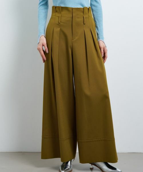 LANVIN en Bleu / ランバン オン ブルー その他パンツ | ウールツイルハイウエストワイドパンツ(イエロー)