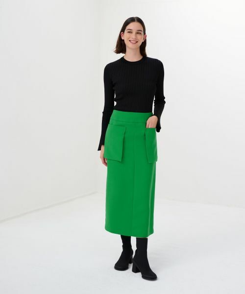 LANVIN en Bleu / ランバン オン ブルー ロング・マキシ丈スカート | PEスパンWクロスポケットIラインスカート | 詳細5