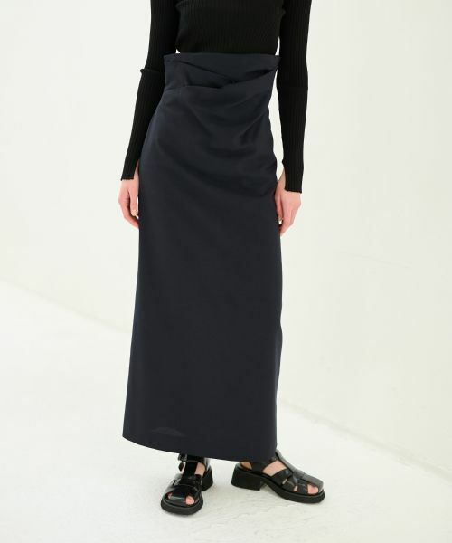 LANVIN en Bleu / ランバン オン ブルー ロング・マキシ丈スカート | ドライフレンチツイルドレープスカート（ネイビー）