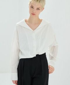 LANVIN en Bleu / ランバン オン ブルー シャツ・ブラウス | ワッシャープリーツアシンメショートセーラーシャツ