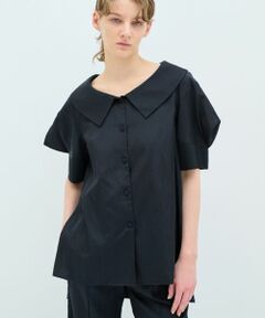 LANVIN en Bleu / ランバン オン ブルー シャツ・ブラウス | オープンネックコットンサテンブラウス