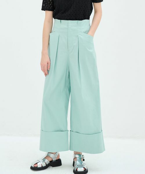 LANVIN en Bleu / ランバン オン ブルー その他パンツ | コットンリネンマッキンパンツ(ライトグリーン)