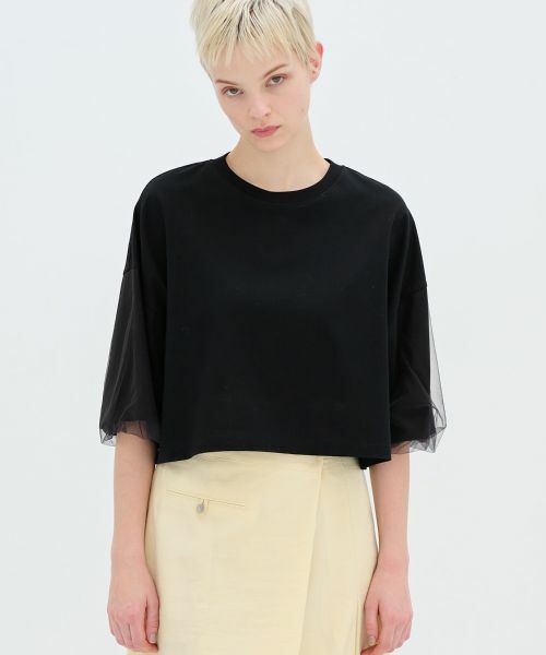 LANVIN en Bleu / ランバン オン ブルー Tシャツ | クロップドチュールスリーブＴシャツ | 詳細9