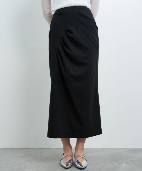 LANVIN en Bleu/ランバン オン ブルー ウールトロピカルドレープタイトスカート ネイビー 38 LANVIN en Bleu/ランバン オン ブルー ウールトロピカルドレープタイトスカート ネイビー 38