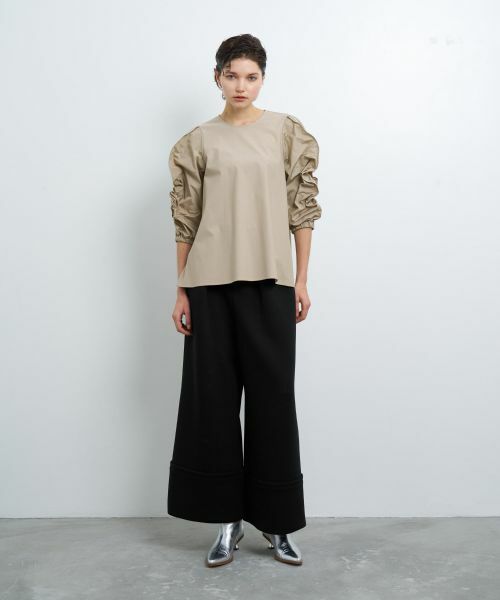 LANVIN en Bleu / ランバン オン ブルー Tシャツ | ギャザースリーブコンビカットソー | 詳細14