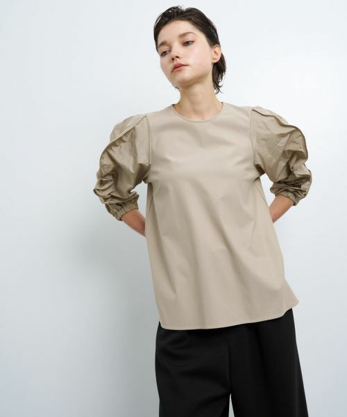 LANVIN en Bleu / ランバン オン ブルー Tシャツ | ギャザースリーブコンビカットソー | 詳細17