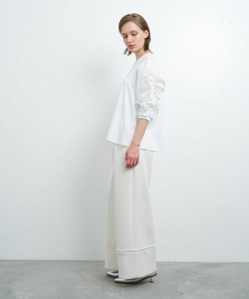 LANVIN en Bleu / ランバン オン ブルー Tシャツ | ギャザースリーブコンビカットソー | 詳細2