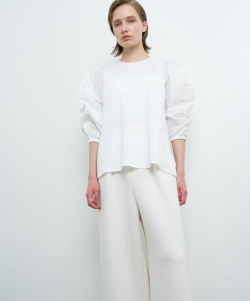 LANVIN en Bleu / ランバン オン ブルー Tシャツ | ギャザースリーブコンビカットソー | 詳細4