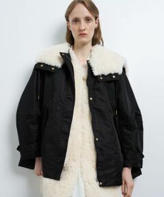 LANVIN en Bleu / ランバン オン ブルー その他アウター | フェイクファーコンビナイロンツイルミディコート