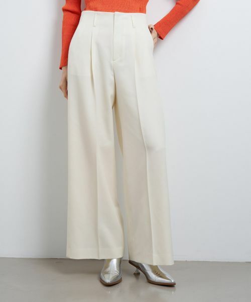 LANVIN en Bleu / ランバン オン ブルー その他パンツ | ウールツイルストレートワイドパンツ(オフホワイト)