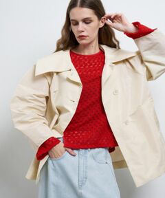 LANVIN en Bleu / ランバン オン ブルー その他アウター | ビッグカラーライトタフタミドルコート