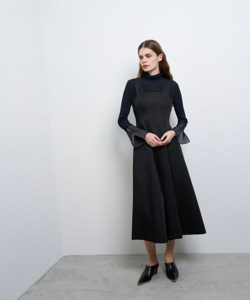 LANVIN ランバン新品ブルー長袖ワンピース / ルームウェア M～L ストレッチドスキンコクーンワンピース[品番：LAVW0013580