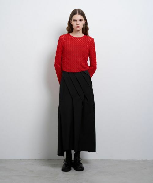 LANVIN en Bleu / ランバン オン ブルー ロング・マキシ丈スカート | ウールギャバランダムタックスカート | 詳細1