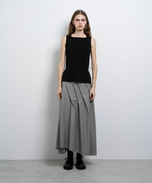 LANVIN en Bleu / ランバン オン ブルー ロング・マキシ丈スカート | ウールギャバランダムタックスカート | 詳細13