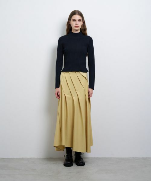 LANVIN en Bleu / ランバン オン ブルー ロング・マキシ丈スカート | ウールギャバランダムタックスカート | 詳細6