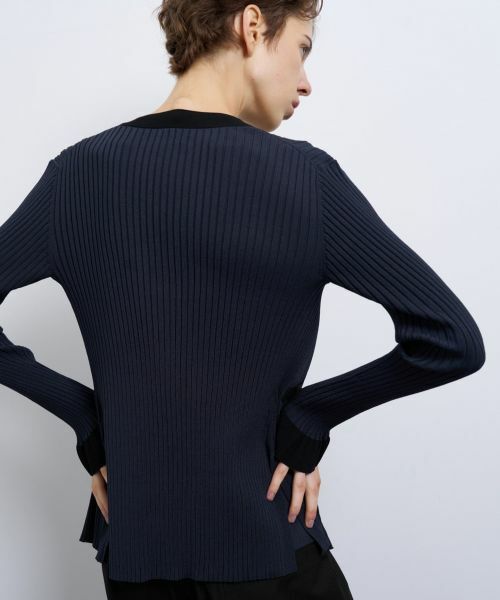 LANVIN en Bleu / ランバン オン ブルー カーディガン・ボレロ | バイカラー�ネックリブカーディガン | 詳細10