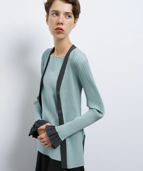 LANVIN en Bleu / ランバン オン ブルー カーディガン・ボレロ | バイカラー�ネックリブカーディガン | 詳細4