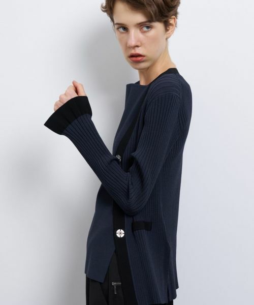 LANVIN en Bleu / ランバン オン ブルー カーディガン・ボレロ | バイカラー�ネックリブカーディガン | 詳細9