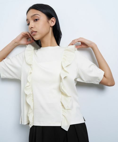 LANVIN en Bleu / ランバン オン ブルー Tシャツ | アシンメタフタフリルコンビカットソー | 詳細12