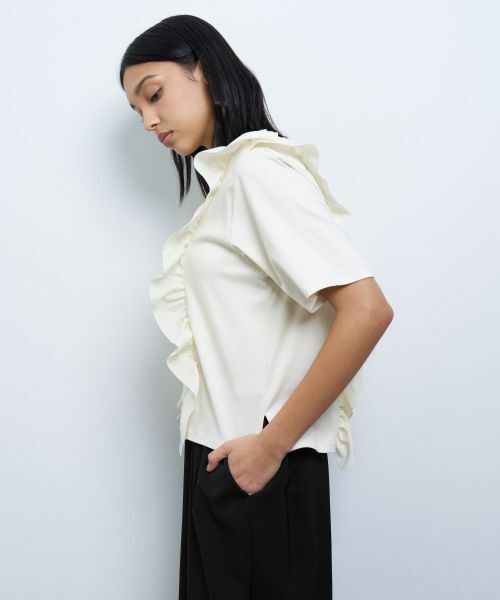 LANVIN en Bleu / ランバン オン ブルー Tシャツ | アシンメタフタフリルコンビカットソー | 詳細13