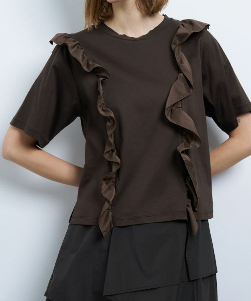 LANVIN en Bleu / ランバン オン ブルー Tシャツ | アシンメタフタフリルコンビカットソー | 詳細28