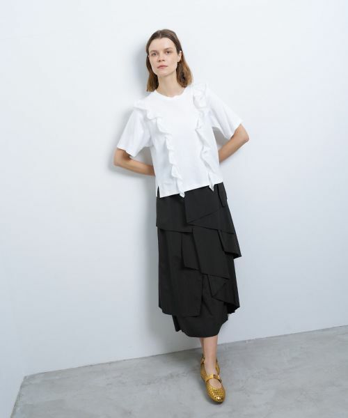 LANVIN en Bleu / ランバン オン ブルー Tシャツ | アシンメタフタフリルコンビカットソー | 詳細8