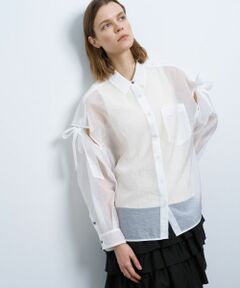 LANVIN en Bleu / ランバン オン ブルー シャツ・ブラウス | オーガンジーショルダーリボンブラウス